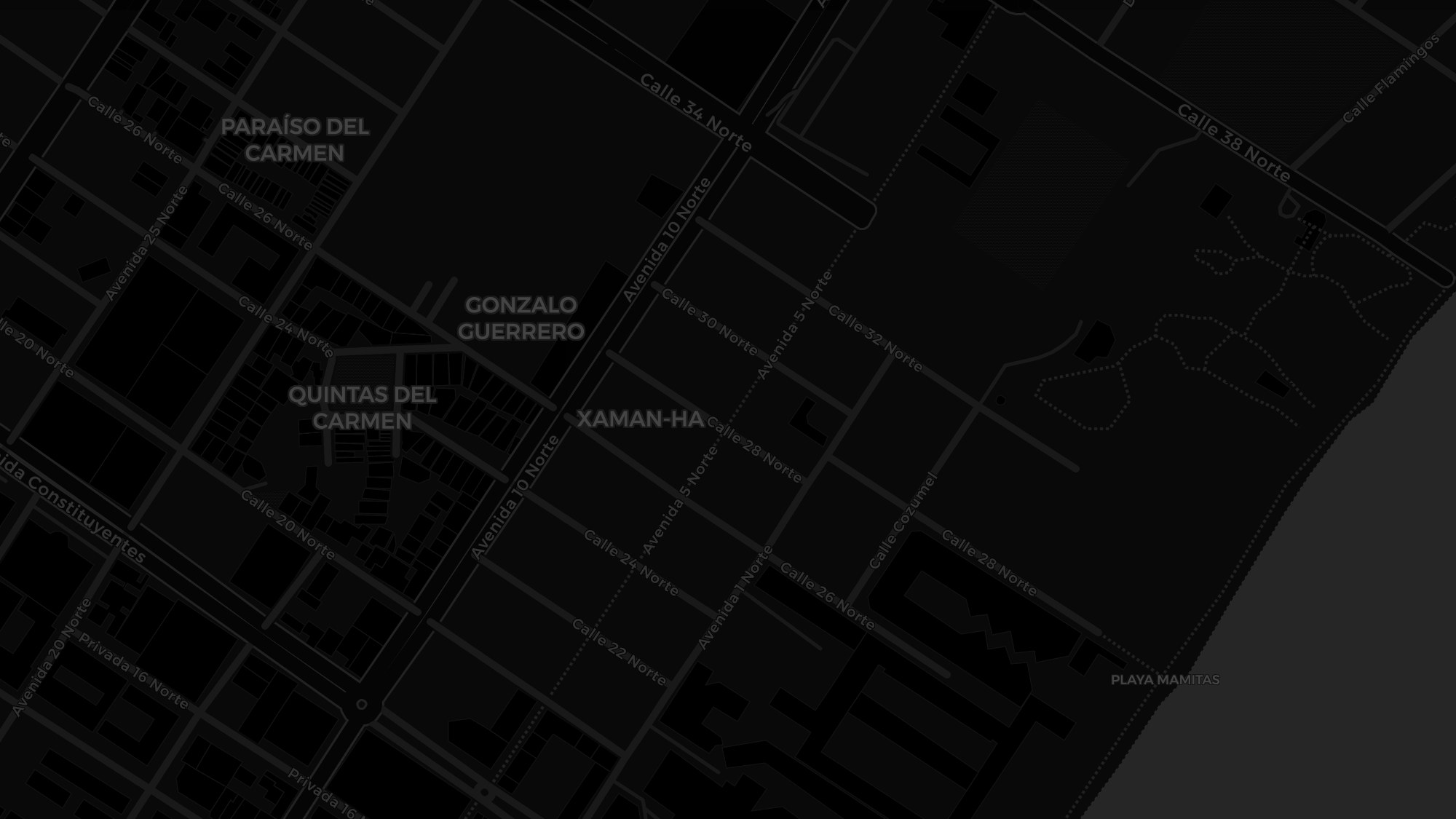 Map of the area around Prayer, off 5th Avenue in Playa del Carmen