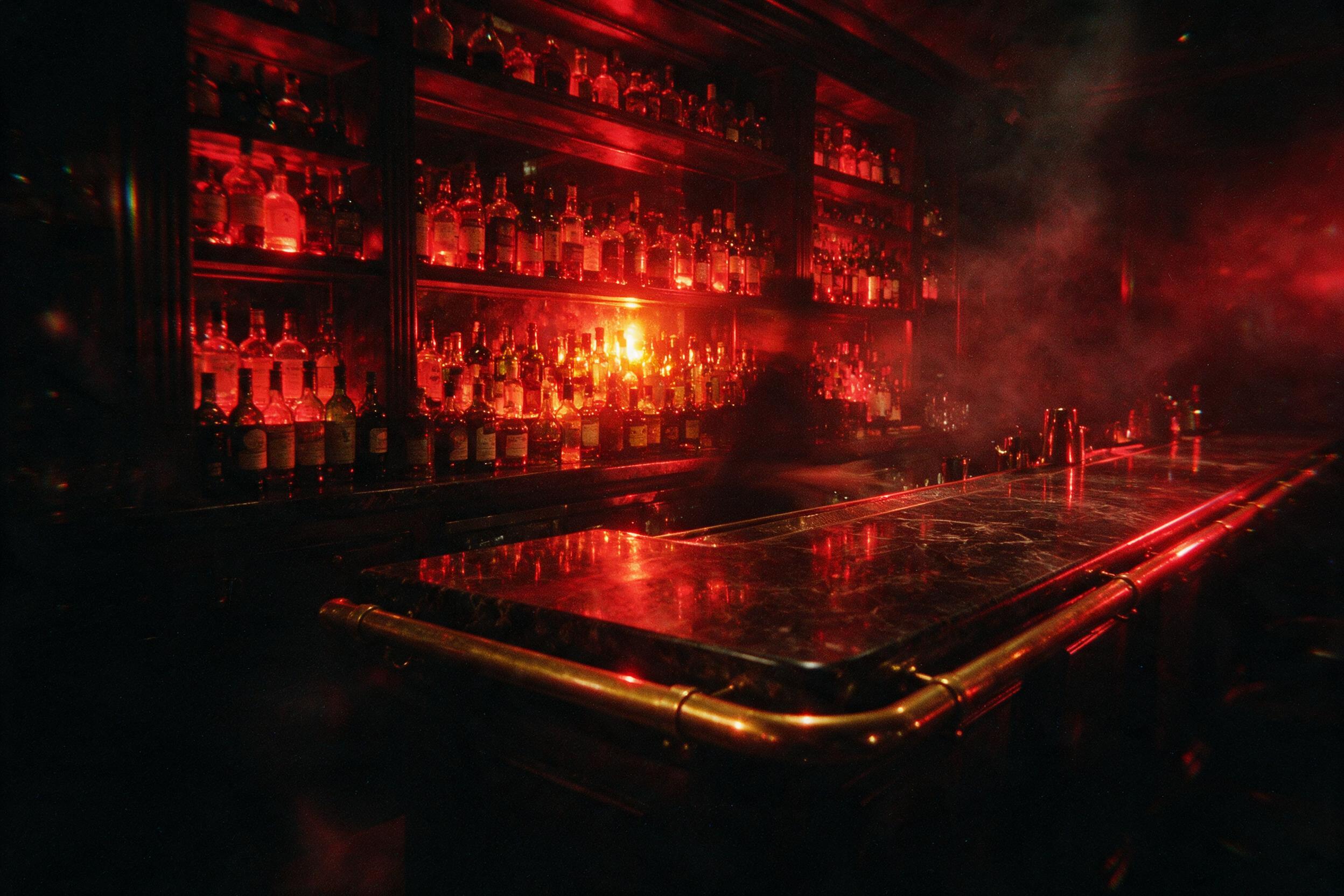 The bar lit before opening